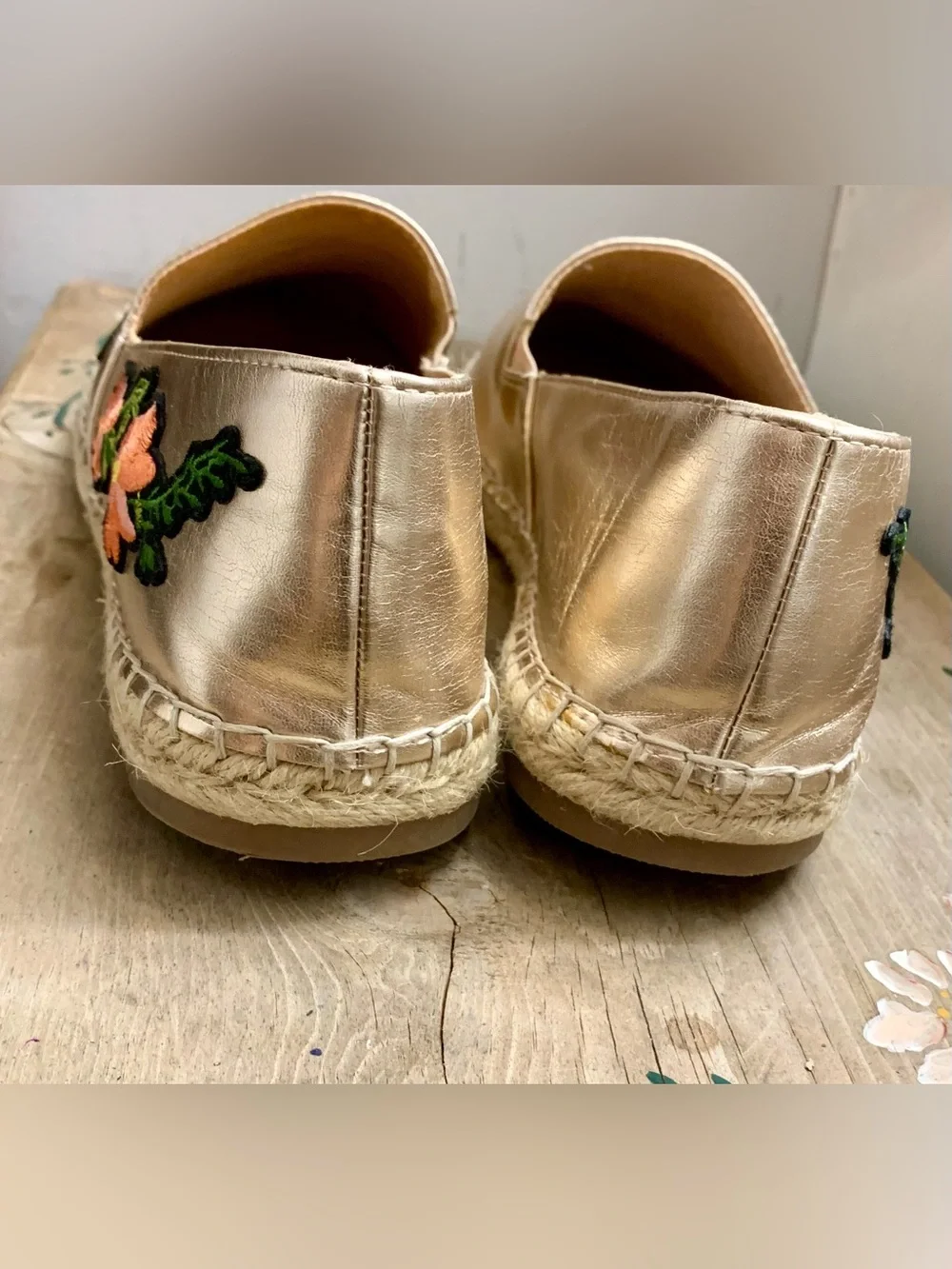 a new day Gold Espadrille Slip-Ons with Pink Floral Applique